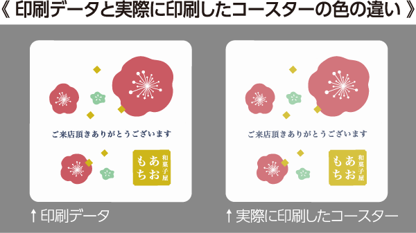 印刷データと実際に印刷したコースターの色の違い